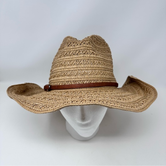 Vince Camuto Cowgirl Western Hat with Faux Leather Band Tan Brown One Size - Picture 1 of 9